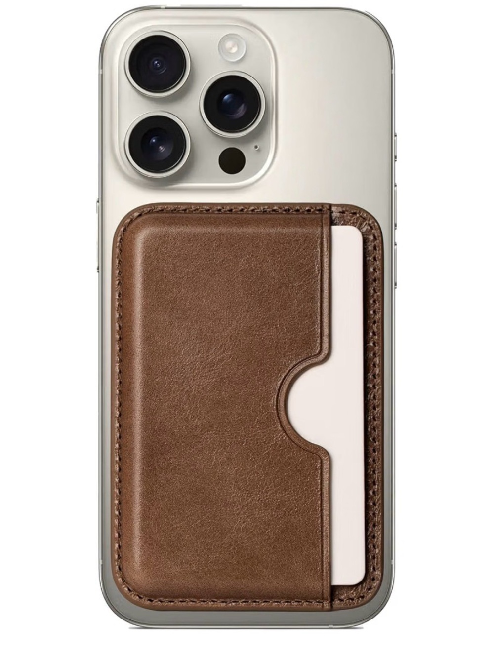 Slim Brown Leather Magnetic Card Wallet for Phones